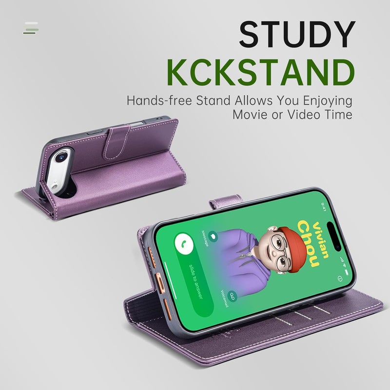 FLIPALM Wallet Case for iPhone 17 Air with Credit Card Holder,PU Leather Folio Flip Kickstand Protective Shockproof Cover for Apple 17 Air Phone Case (Purple, for iPhone 17 Air - 6.5'') - Image 4